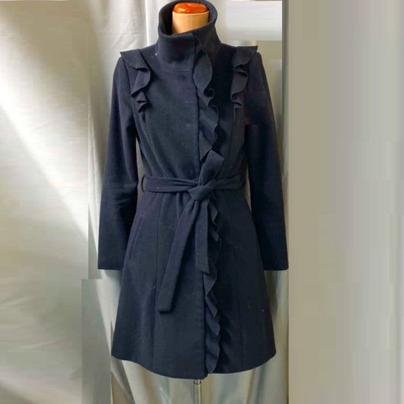 Portmans Jackets & Blazers - PORTMANS Wool blend Black Ruffle Belt Winter Coat